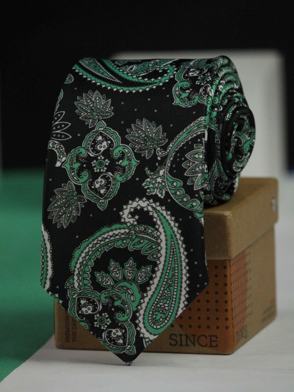 Black Paisley Printed Necktie - TOSSIDO