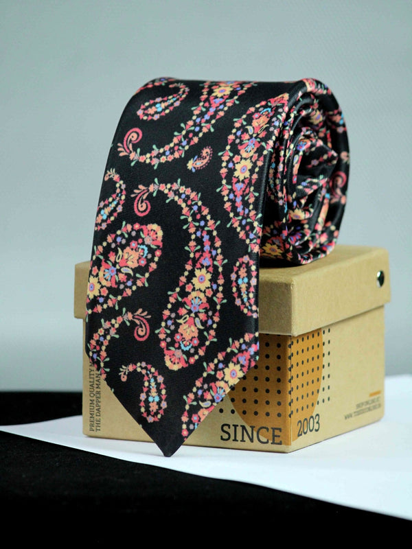 Black Paisley Printed Necktie - TOSSIDO