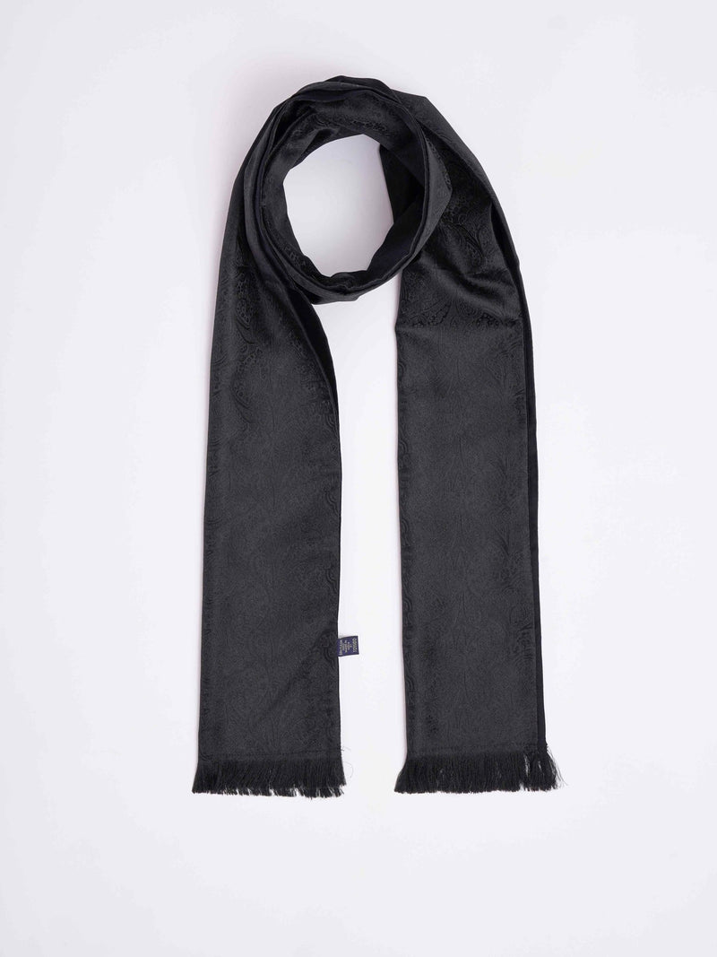 Black Paisley Reversible Stole & Pocket Square Set - TOSSIDO