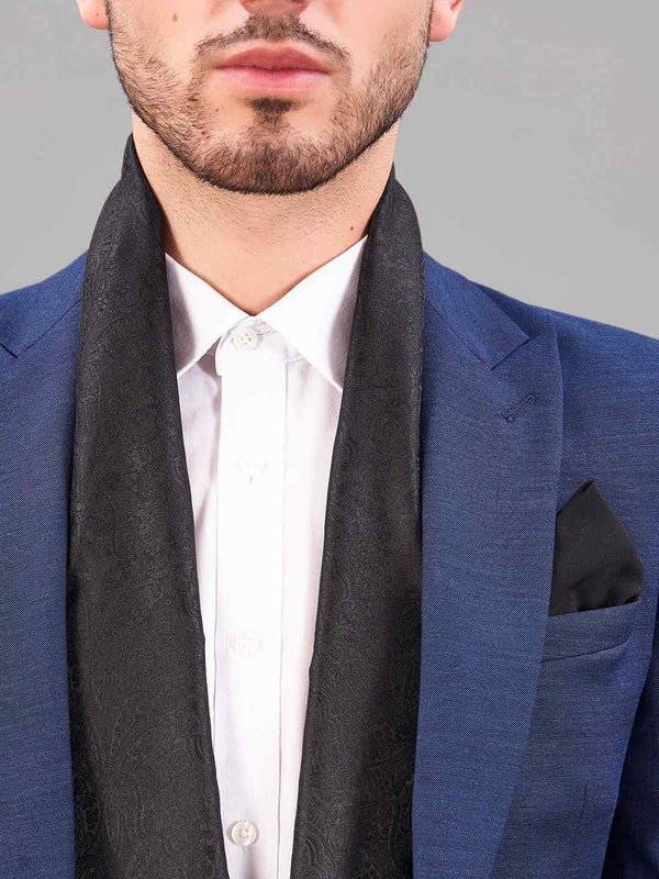 Black Paisley Reversible Stole & Pocket Square Set - TOSSIDO