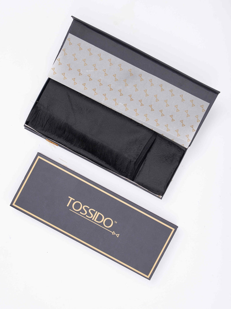 Black Paisley Reversible Stole & Pocket Square Set - TOSSIDO