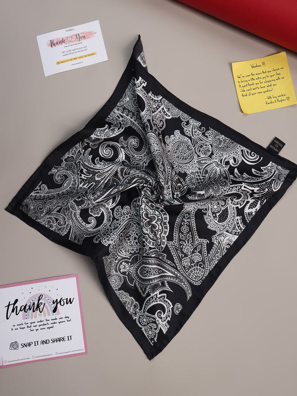 Black Paisley Silk Pocket Square - TOSSIDO