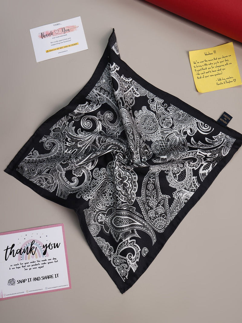 Black Paisley Silk Pocket Square - TOSSIDO