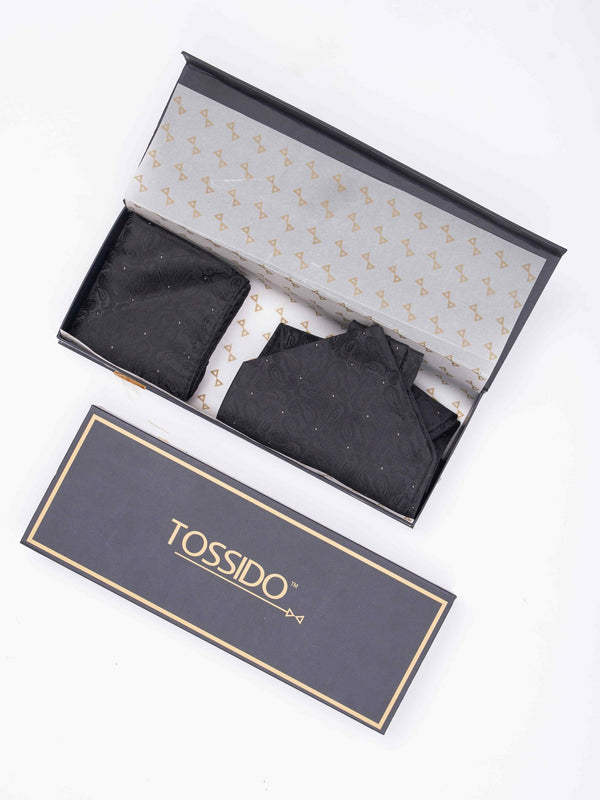 Black Paisley Woven Ascot & Pocket Square - TOSSIDO