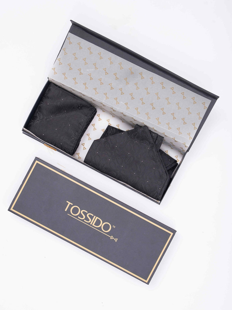 Black Paisley Woven Ascot & Pocket Square - TOSSIDO