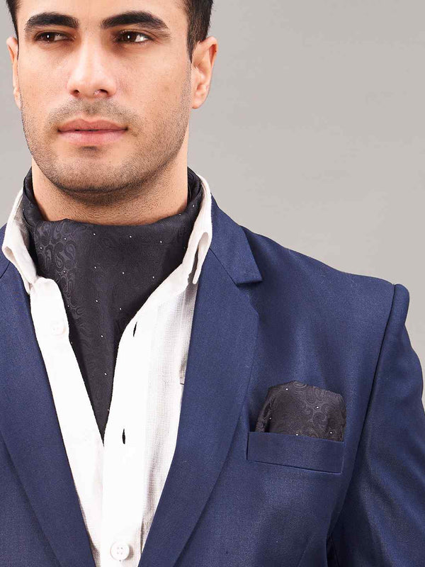 Black Paisley Woven Ascot & Pocket Square - TOSSIDO