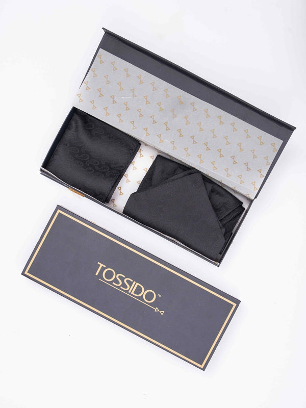 Black Paisley Woven Ascot & Pocket Square - TOSSIDO