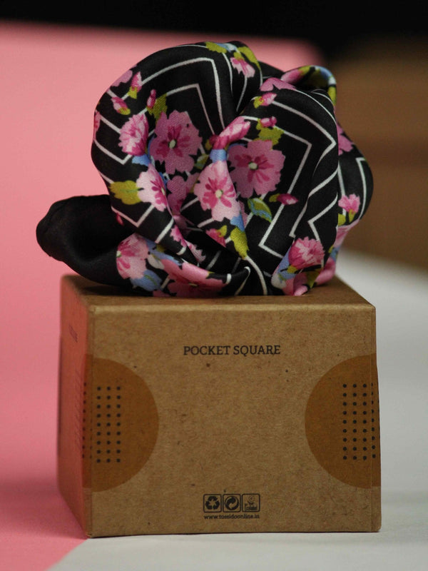 Black & Pink Floral Pocket Square - TOSSIDO