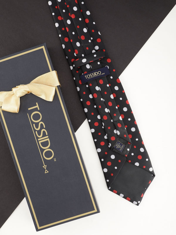 Black Polka Broad Necktie - TOSSIDO