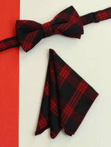 Black & Red Check Bowtie & Pocket Square Set - TOSSIDO