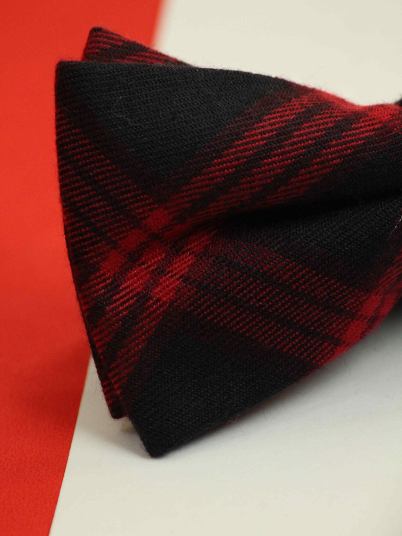 Black & Red Check Bowtie & Pocket Square Set - TOSSIDO