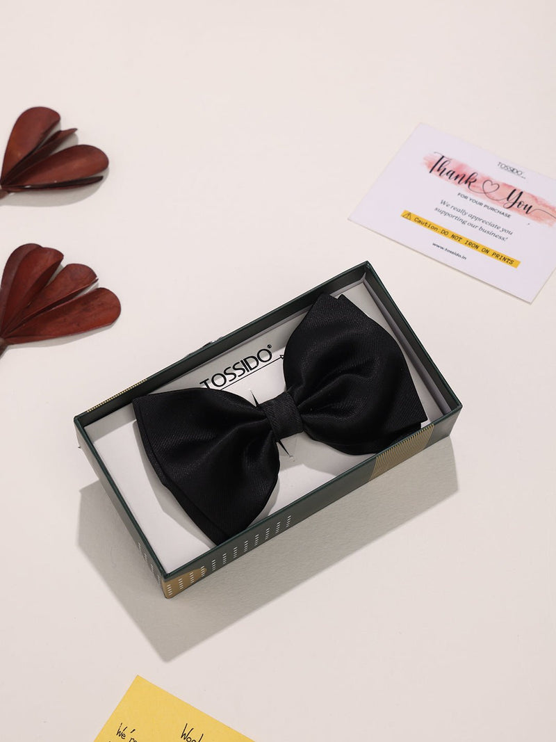 Black Satin Poly Bow Tie - TOSSIDO
