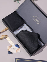 Black Self Paisley Woven Ascot & Pocket Square - TOSSIDO