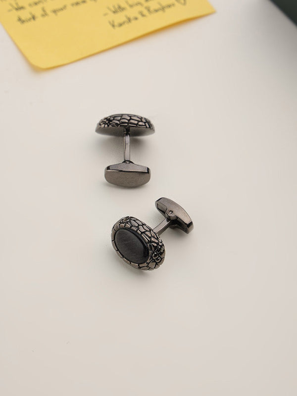 Black Snake Eye Stone Cufflinks - TOSSIDO