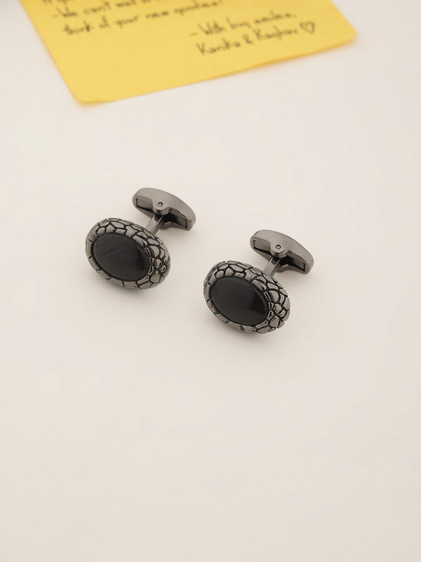 Black Snake Eye Stone Cufflinks - TOSSIDO