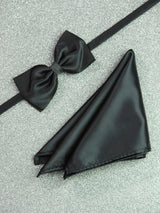Black Solid Bowtie & Pocket Square Set - TOSSIDO