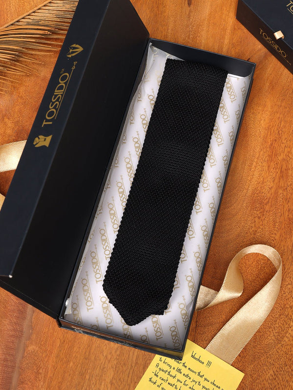 Black Solid Knitted Necktie - TOSSIDO