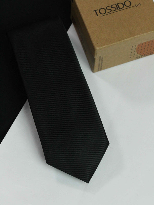 Black Solid Necktie - TOSSIDO