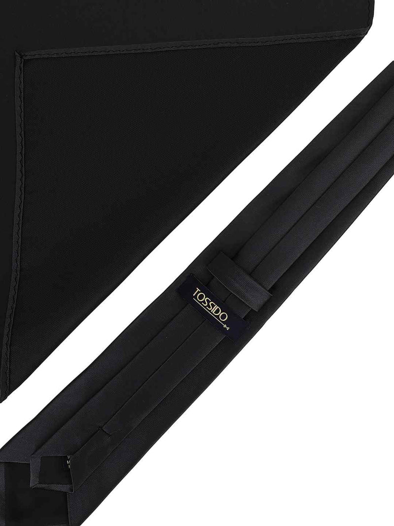 Black Solid Necktie & Pocket Square - TOSSIDO