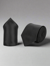 Black Solid Necktie & Pocket Square - TOSSIDO