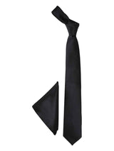 Black Solid Necktie & Pocket Square - TOSSIDO
