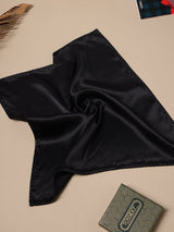 Black Solid Silk Pocket Square - TOSSIDO