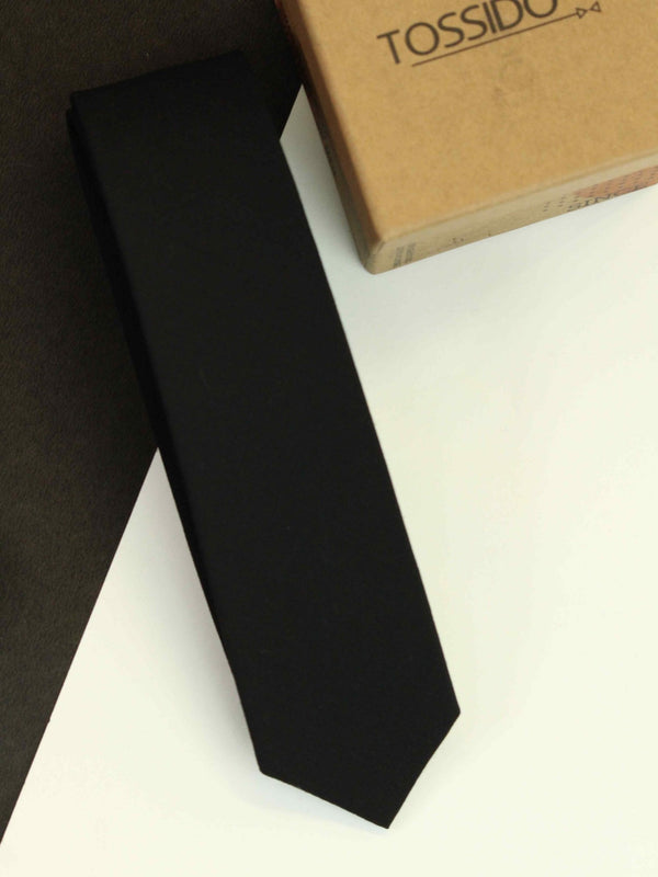 Black Solid Wool Skinny Necktie - TOSSIDO