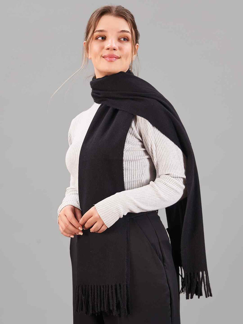 Black Solid Woolen Muffler - TOSSIDO