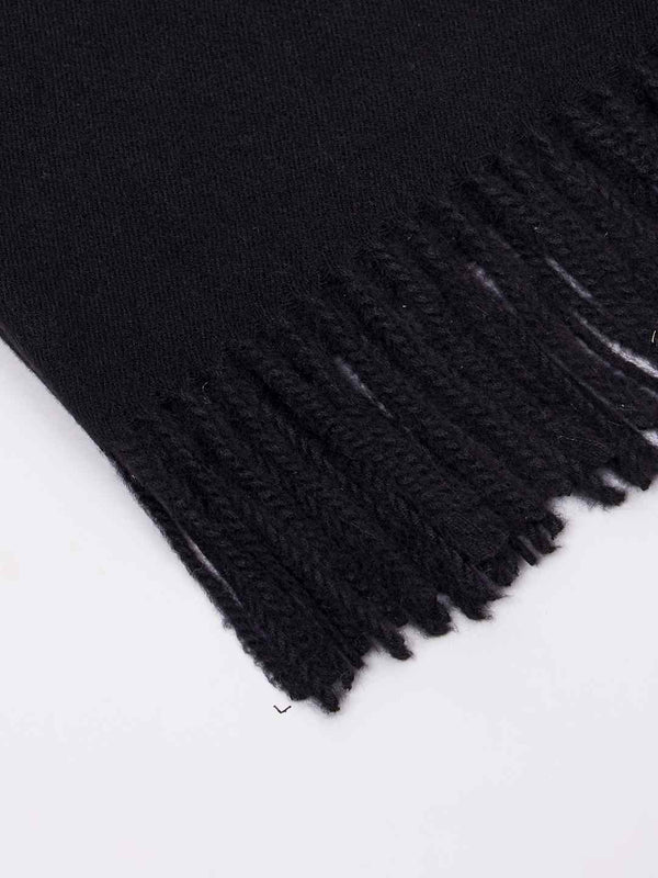 Black Solid Woolen Muffler - TOSSIDO