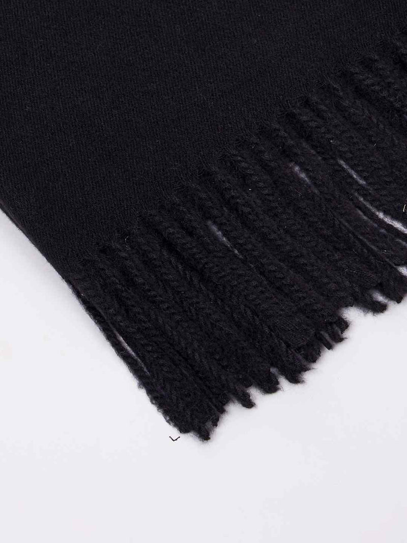Black Solid Woolen Muffler - TOSSIDO