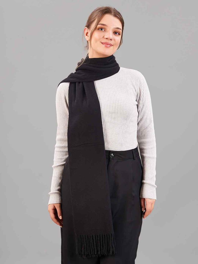 Black Solid Woolen Muffler - TOSSIDO