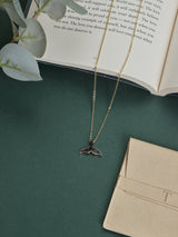 Black Stone Whale Tail Pendant Necklace - TOSSIDO