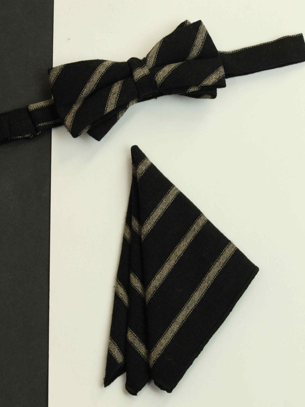 Black Stripe Bowtie & Pocket Square Set - TOSSIDO