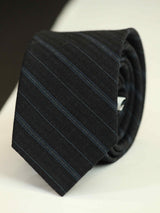 Black Stripe Wool Skinny Necktie - TOSSIDO