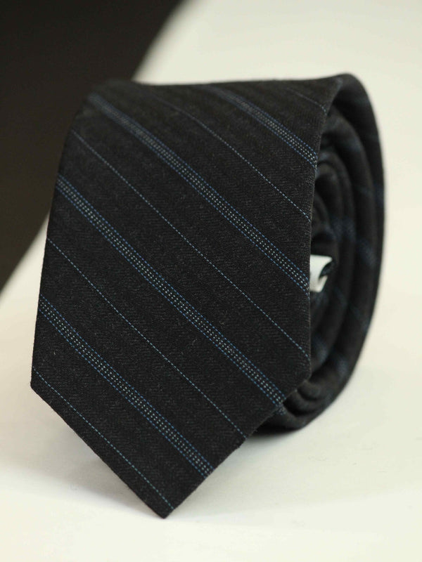 Black Stripe Wool Skinny Necktie - TOSSIDO