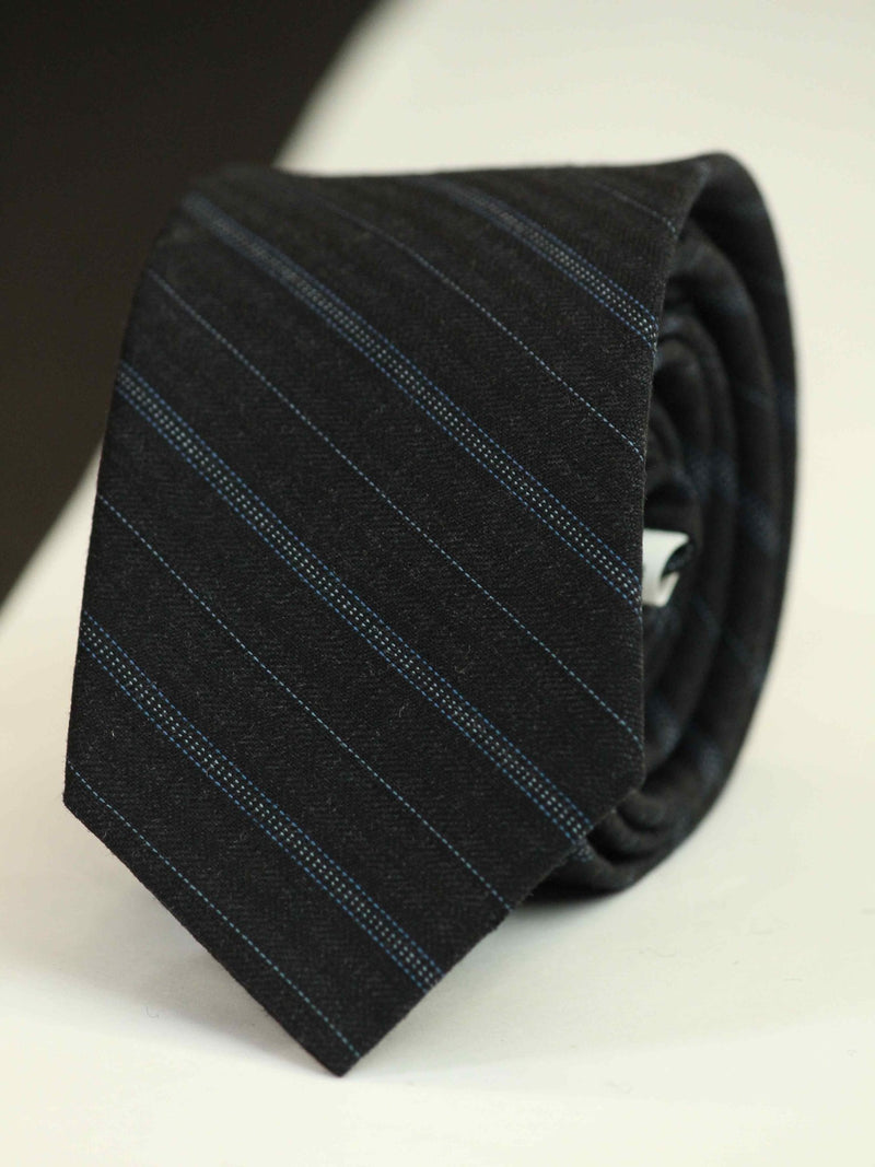 Black Stripe Wool Skinny Necktie - TOSSIDO