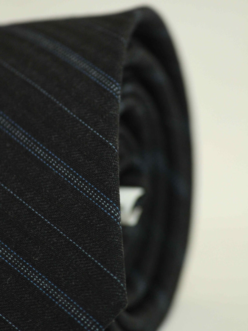Black Stripe Wool Skinny Necktie - TOSSIDO