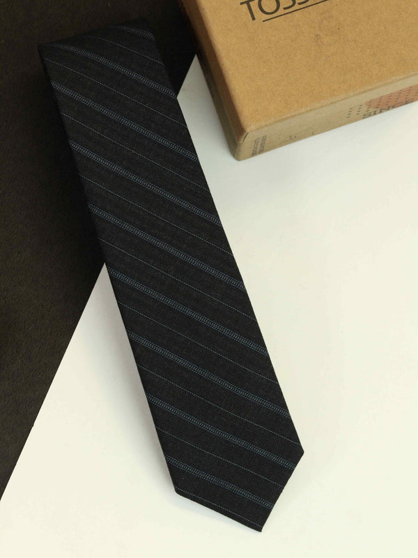 Black Stripe Wool Skinny Necktie - TOSSIDO