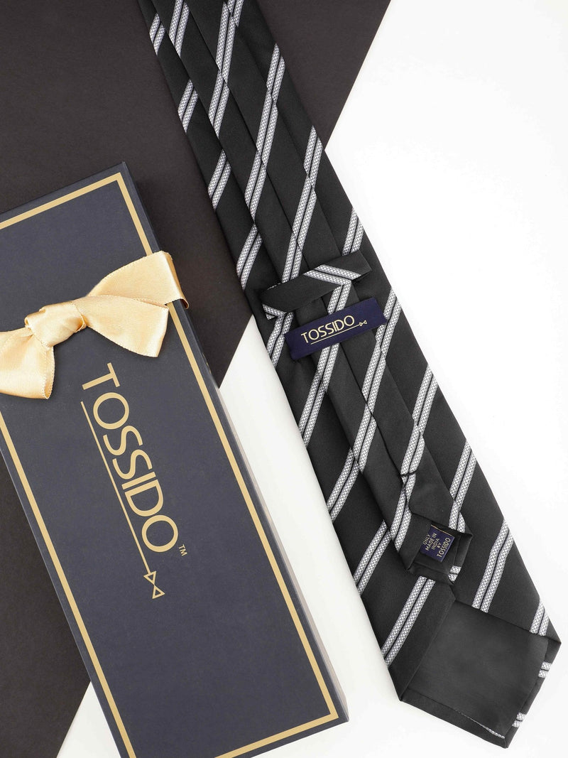 Black Striped Broad Necktie - TOSSIDO