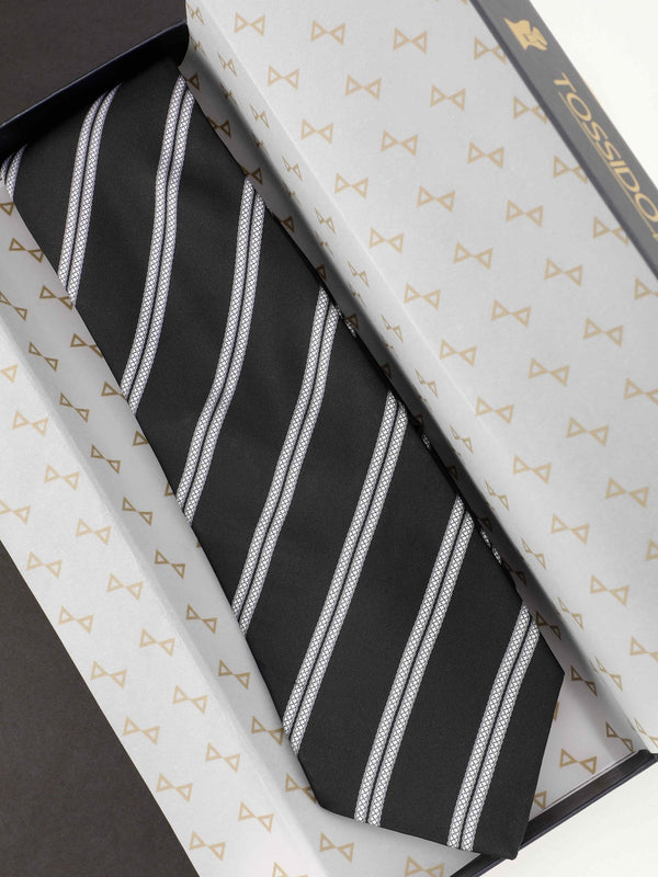Black Striped Broad Necktie - TOSSIDO
