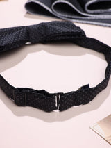 Black Textured Bow Tie & Pocket Square Set - TOSSIDO