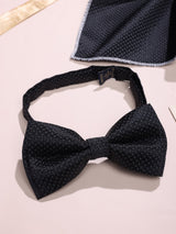 Black Textured Bow Tie & Pocket Square Set - TOSSIDO