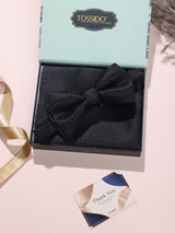 Black Textured Bow Tie & Pocket Square Set - TOSSIDO