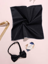 Black Textured Bow Tie & Pocket Square Set - TOSSIDO