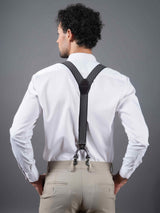 Black & White Checkered Elastic Suspender with Vegan Leather Patch - TOSSIDO