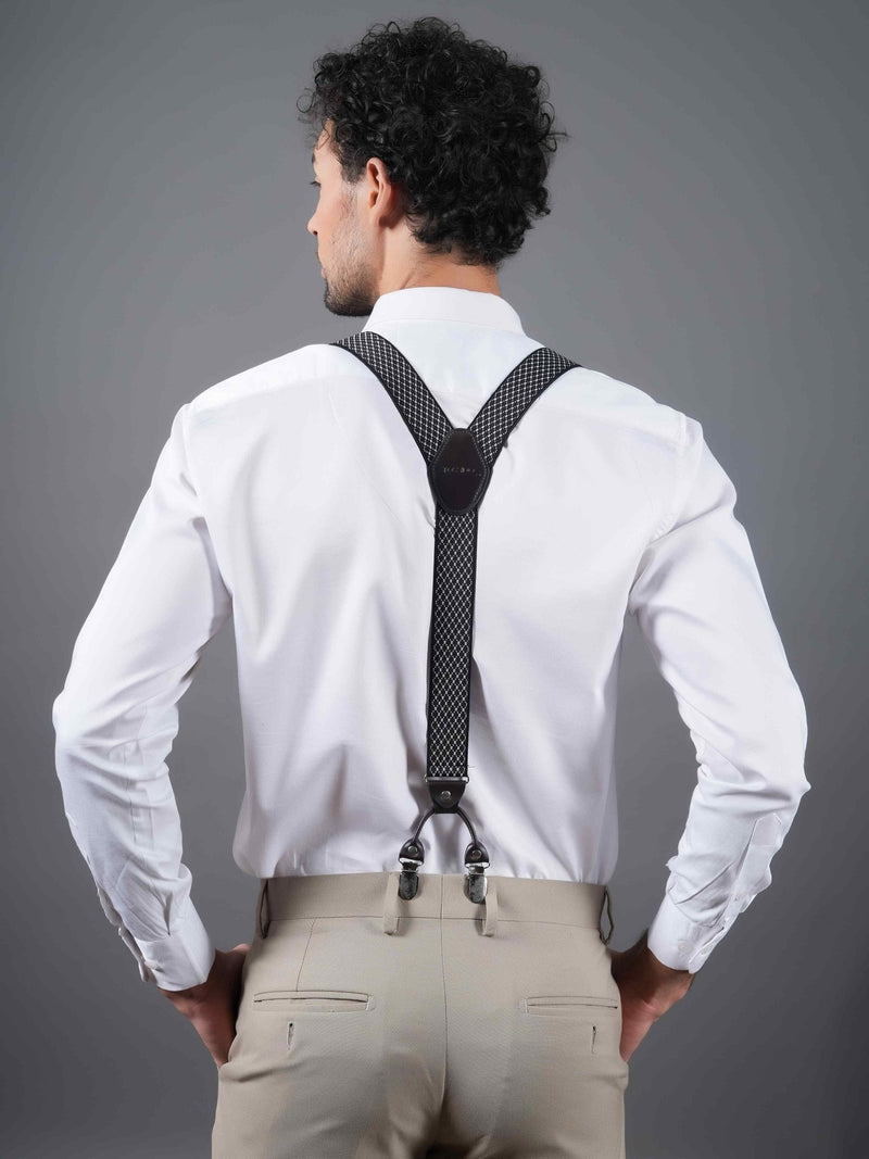 Black & White Checkered Elastic Suspender with Vegan Leather Patch - TOSSIDO