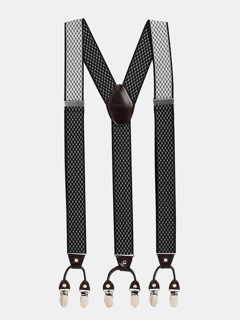 Black & White Checkered Elastic Suspender with Vegan Leather Patch - TOSSIDO