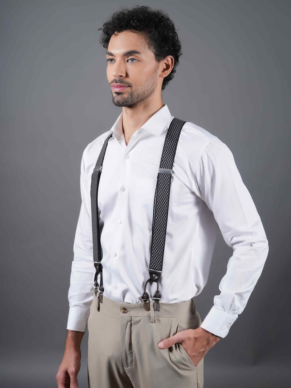 Black & White Checkered Elastic Suspender with Vegan Leather Patch - TOSSIDO