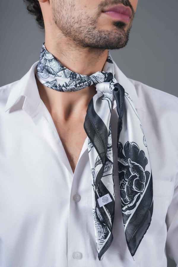 Black & White Floral Neckerchief - TOSSIDO
