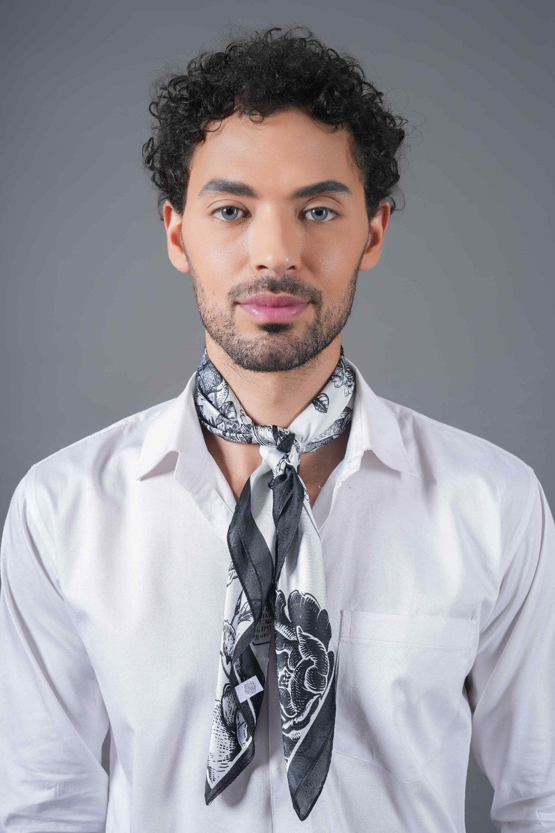 Black & White Floral Neckerchief - TOSSIDO